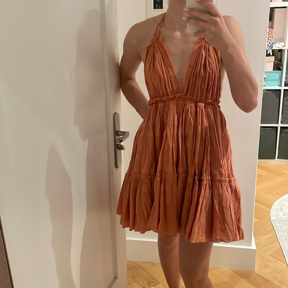 Vici dolls Neptune Cotton textured halter babydoll dress orange - small size